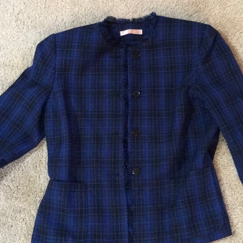 Navy Blue and Black Plaid Button Down Jacket